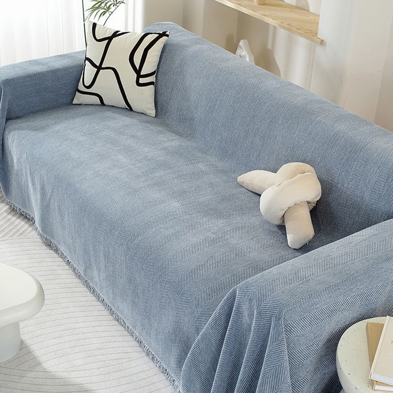 Chenille Herringbone Blanket with Tassels for Sofa