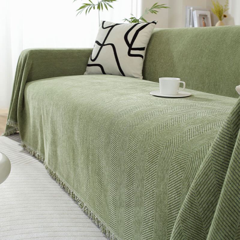 Chenille Herringbone Blanket with Tassels for Sofa