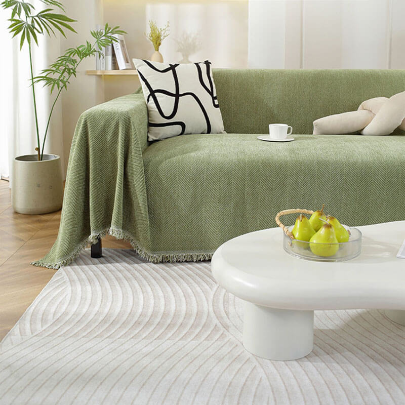 Chenille Herringbone Blanket with Tassels for Sofa