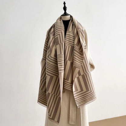 Elegant Geometric Patterned Shawl Wrap