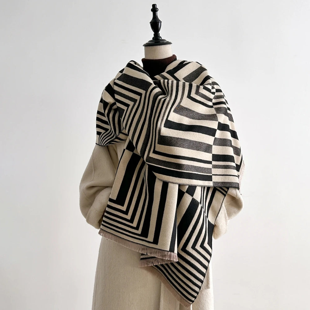 Elegant Geometric Patterned Shawl Wrap