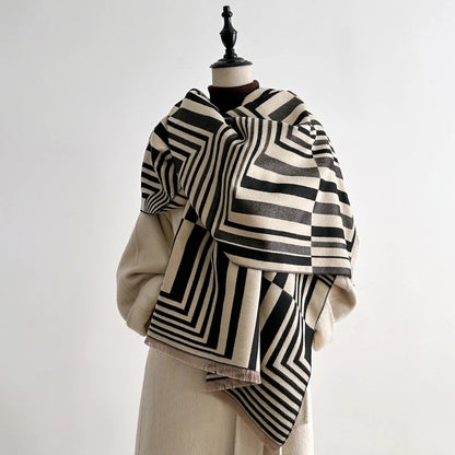 Elegant Geometric Patterned Shawl Wrap