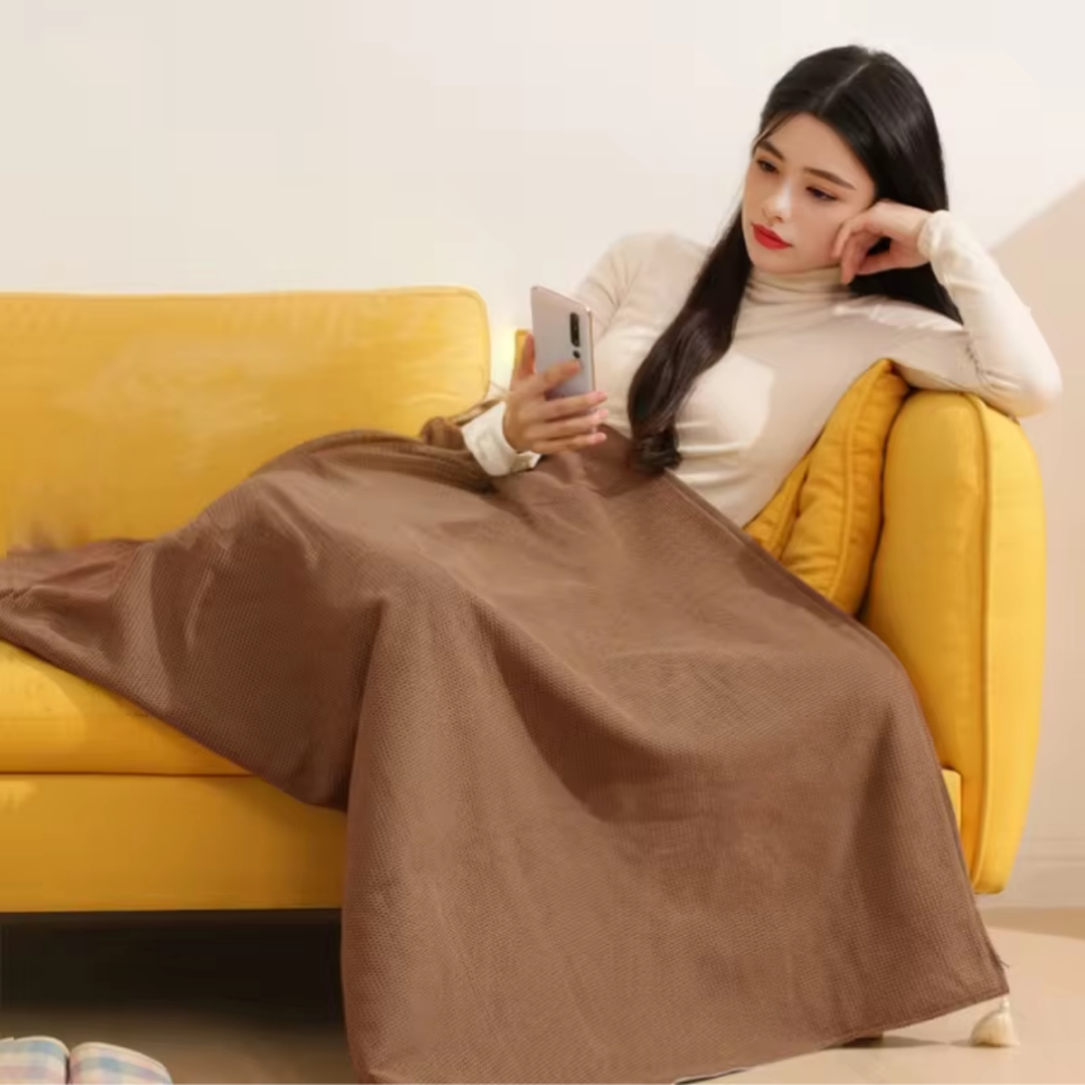 Electric Heating Blanket for Travel – 3 Adjustable Temperature Settings – Coffee