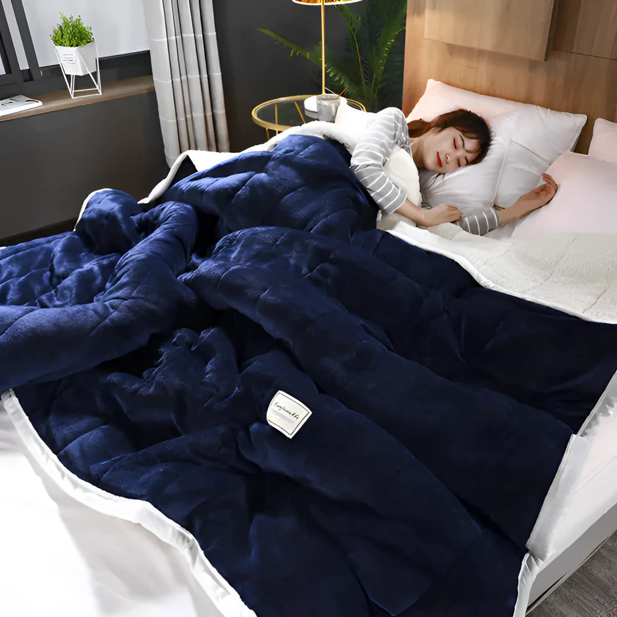 Soft Sherpa Throw Blanket for Comfortable Sleep – Dark Blue