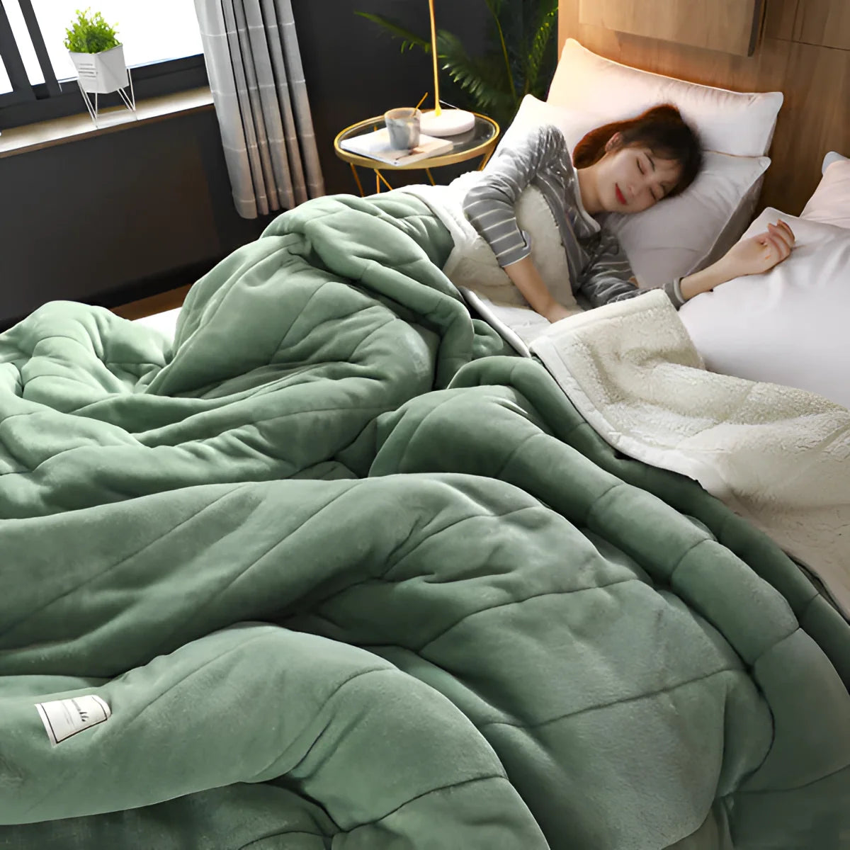 Soft Sherpa Throw Blanket for Comfortable Sleep – Green