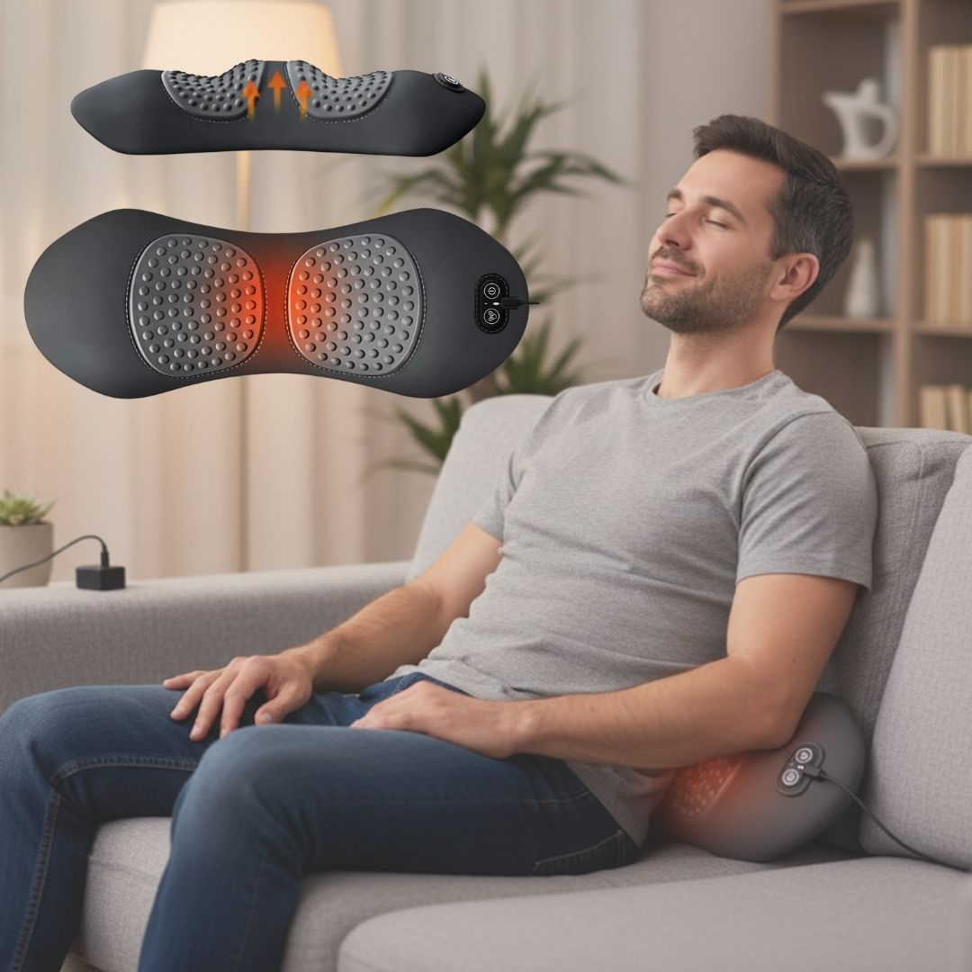 Heat and Vibration Back Massager for Lower Back Pain Relief and Posture Correction – 3-in-1 Therapy Device