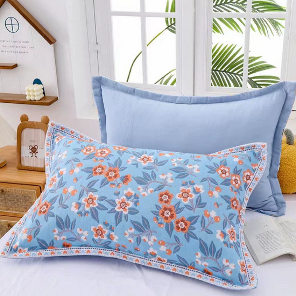 Charming Floral Design Cotton Pillowcases – Sky Bloom