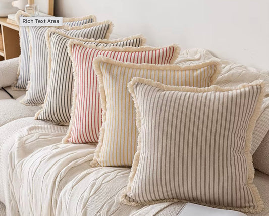 Jacquard Patterned Pillowcase with Fringes - Cotton and Linen Blend