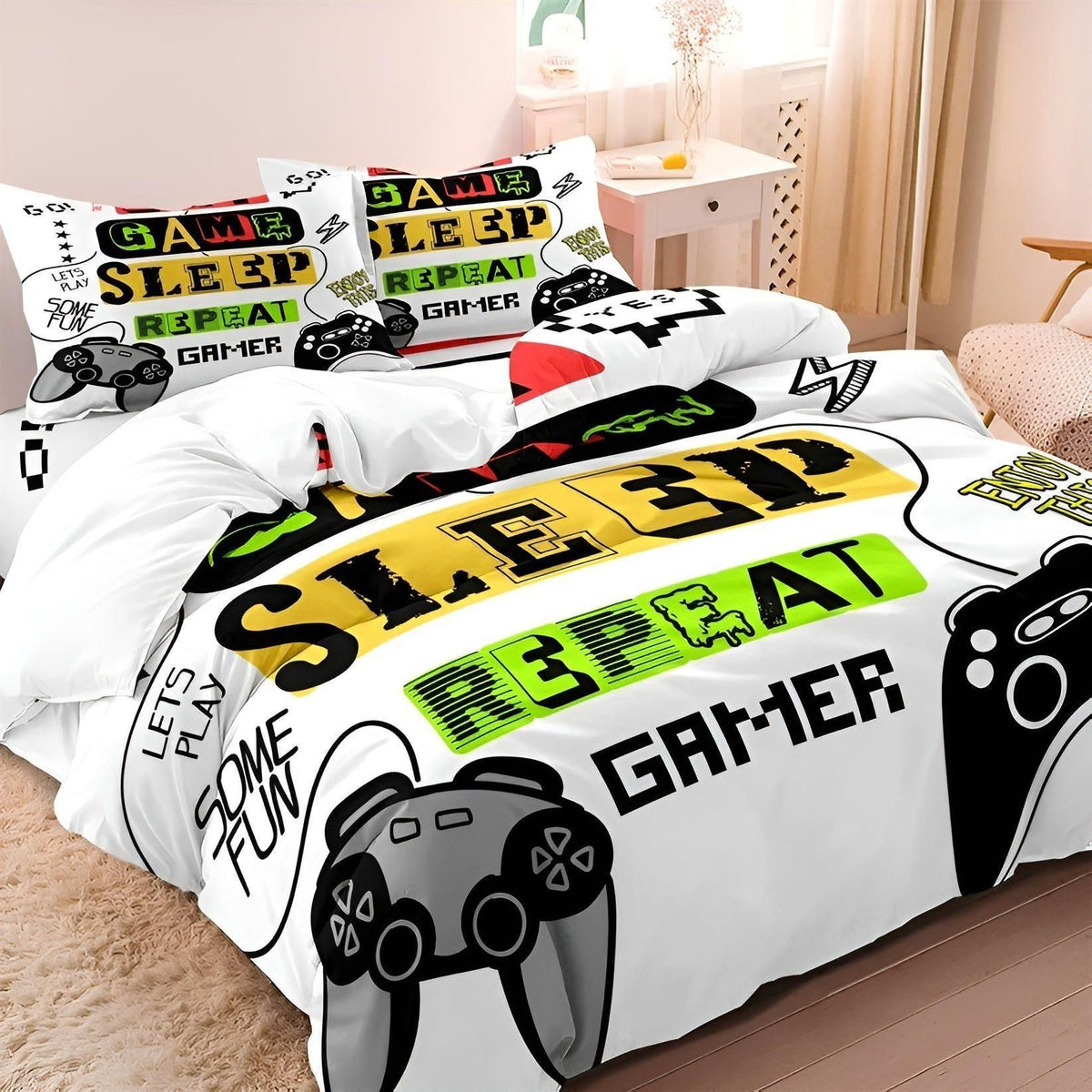 Colorful Gamepad Bedding Set for Kids – Soft Microfiber Duvet Cover with Zipper, Includes 1 Duvet Cover and 1-2 Pillowcases