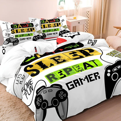 Colorful Gamepad Bedding Set for Kids – Soft Microfiber Duvet Cover with Zipper, Includes 1 Duvet Cover and 1-2 Pillowcases