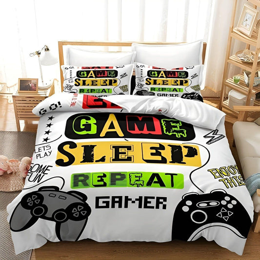 Colorful Gamepad Bedding Set for Kids – Soft Microfiber Duvet Cover with Zipper, Includes 1 Duvet Cover and 1-2 Pillowcases
