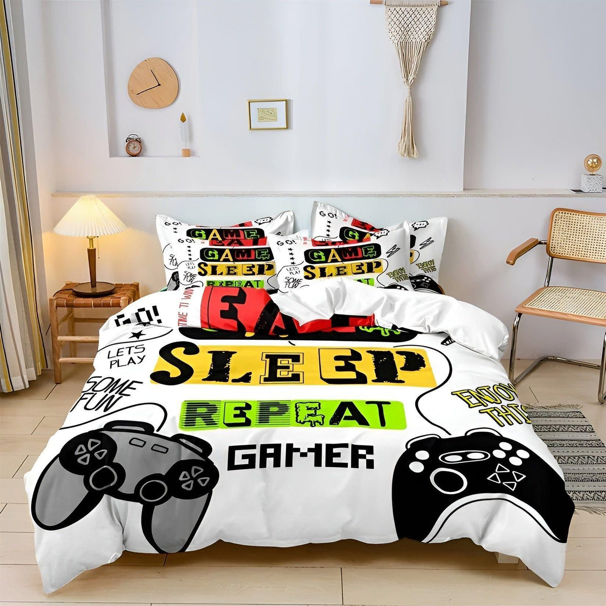 Colorful Gamepad Bedding Set for Kids – Soft Microfiber Duvet Cover with Zipper, Includes 1 Duvet Cover and 1-2 Pillowcases