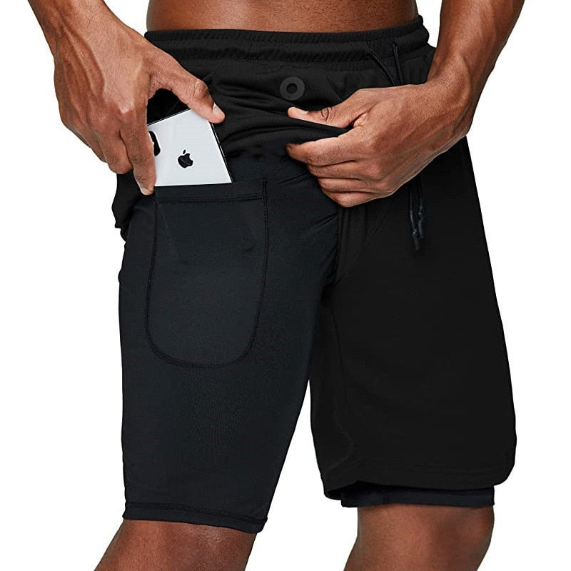 Dual-Function Quick-Dry Athletic Shorts – Black