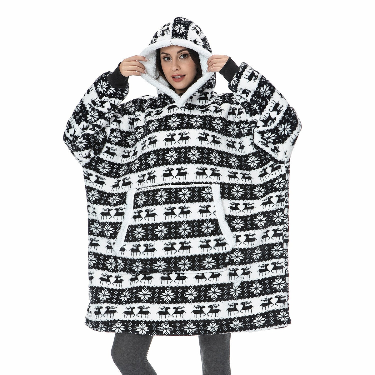 Soft Fleece and Wool Hooded Blanket for Home Comfort and Warmth