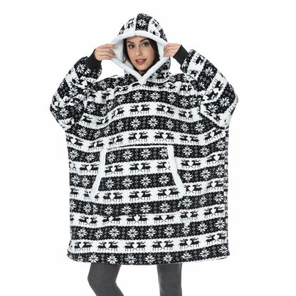 Soft Fleece and Wool Hooded Blanket for Home Comfort and Warmth