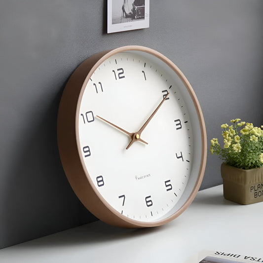 Round Wall Clock – Scandinavian Wooden Design | Minimalist Style for Living Room, Office, or Kitchen