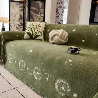 Serene Dandelion Dream Sofa Protector – Olive Breeze