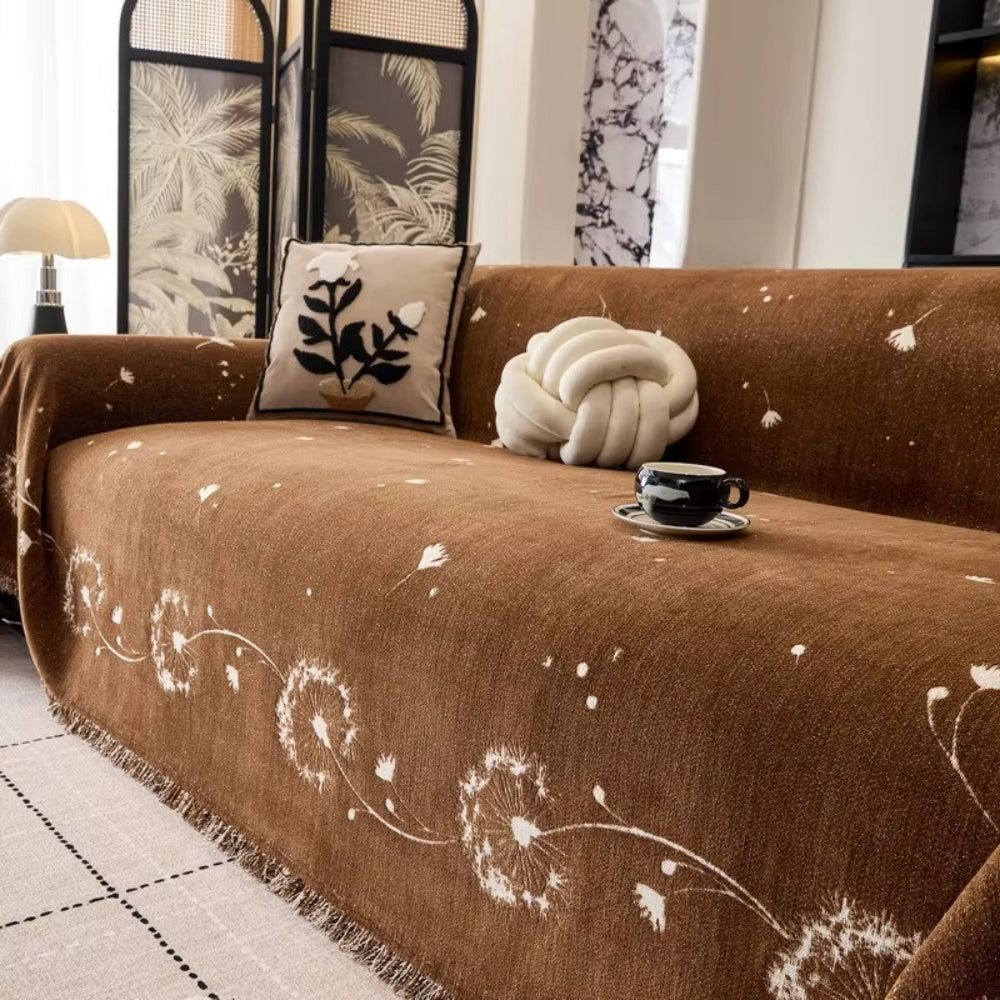 Serene Dandelion Dream Sofa Protector – Cocoa Whisper