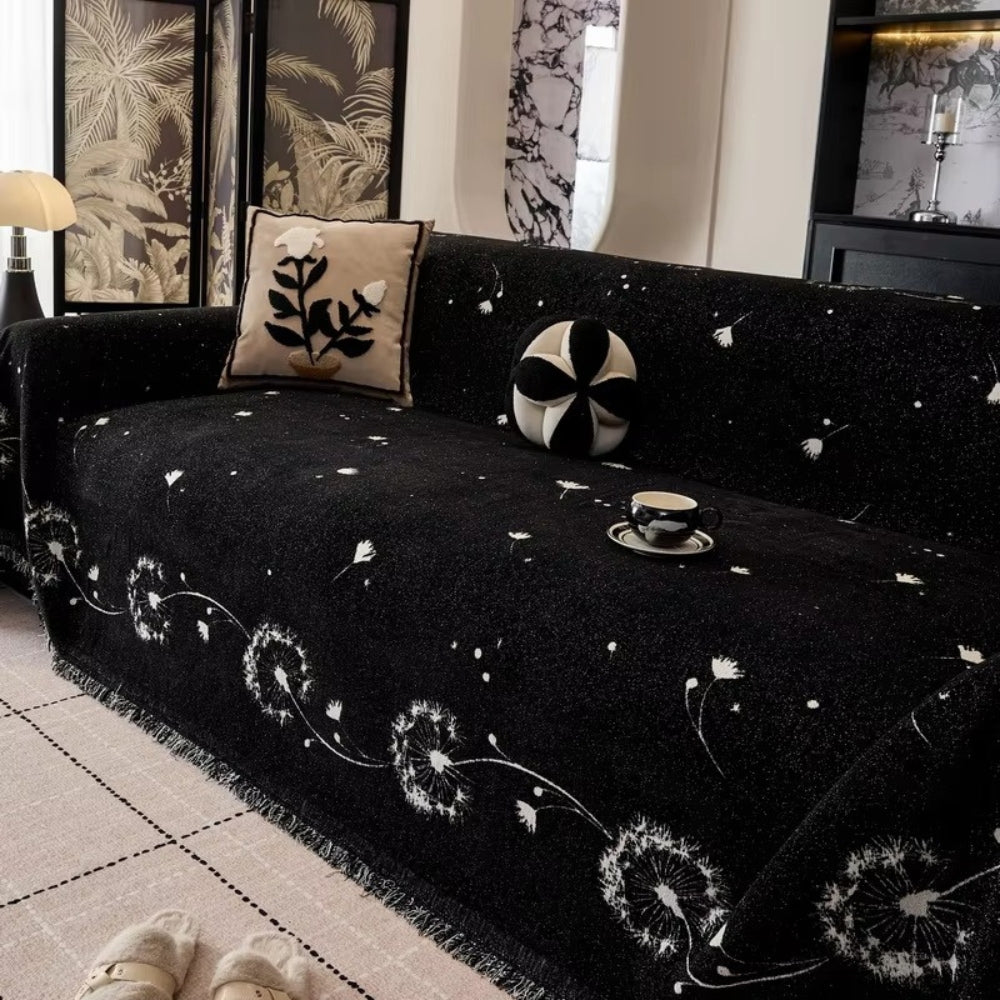 Serene Dandelion Dream Sofa Protector – Midnight Bloom