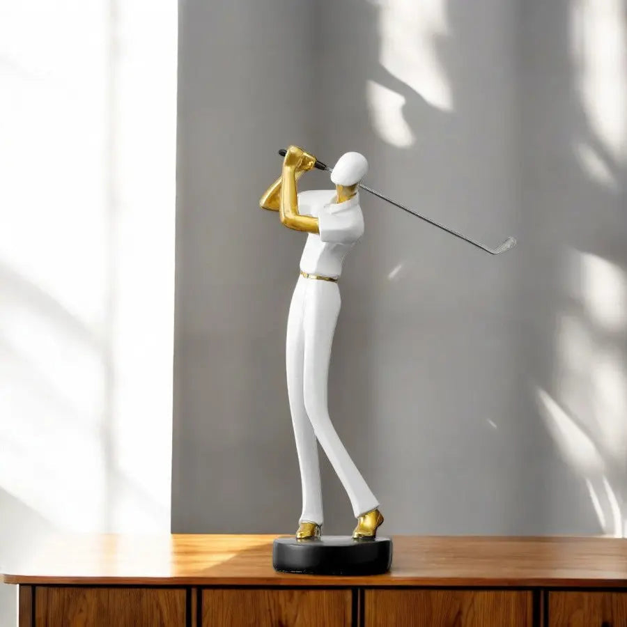 Decorative Figurine of Golf Swing – Kelly Style Sculpture – White