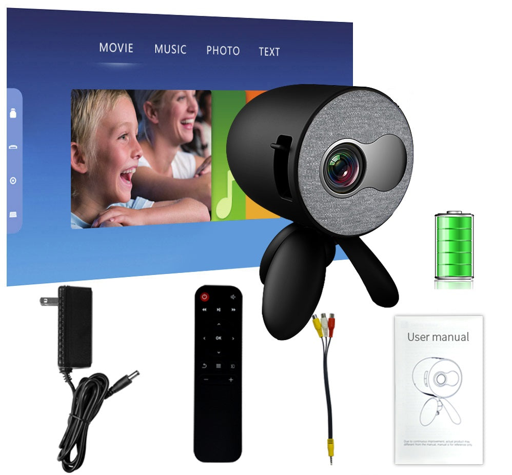 Compact HD Multimedia Projector with Bluetooth Speaker – Black With Built-in Battery