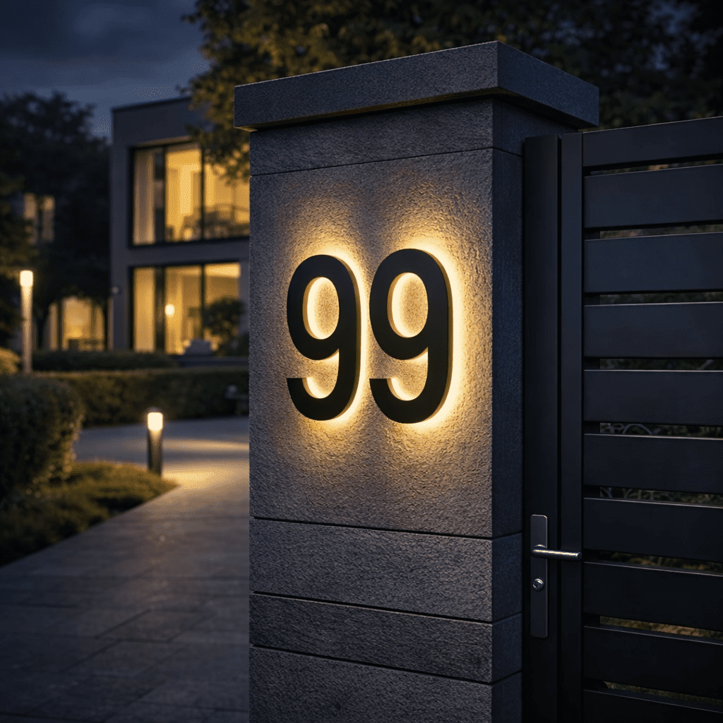 Modern House Number Sign with Illuminated LED Light