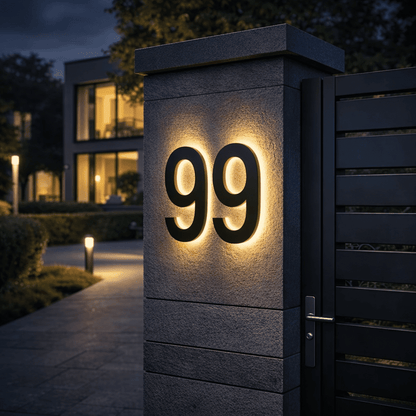 Modern House Number Sign with Illuminated LED Light