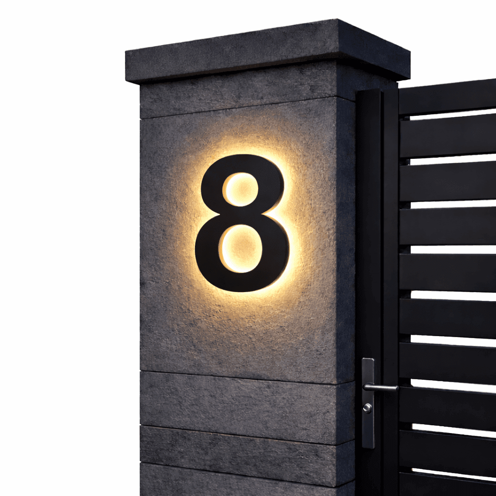 Modern House Number Sign with Illuminated LED Light