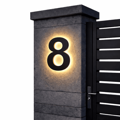 Modern House Number Sign with Illuminated LED Light