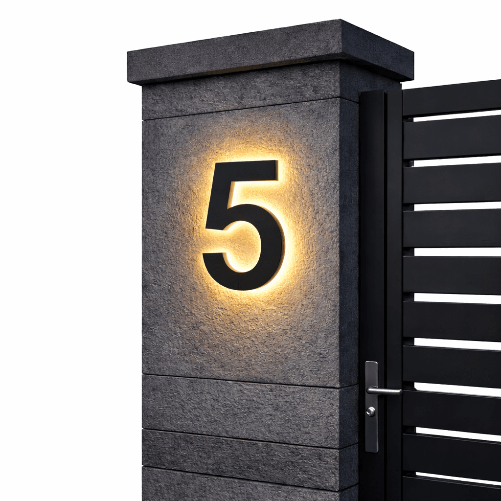 Modern House Number Sign with Illuminated LED Light