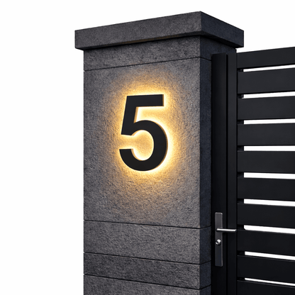 Modern House Number Sign with Illuminated LED Light