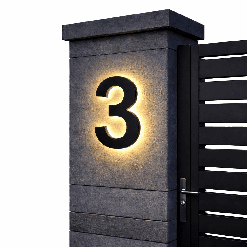 Modern House Number Sign with Illuminated LED Light