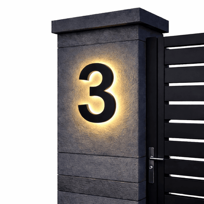 Modern House Number Sign with Illuminated LED Light