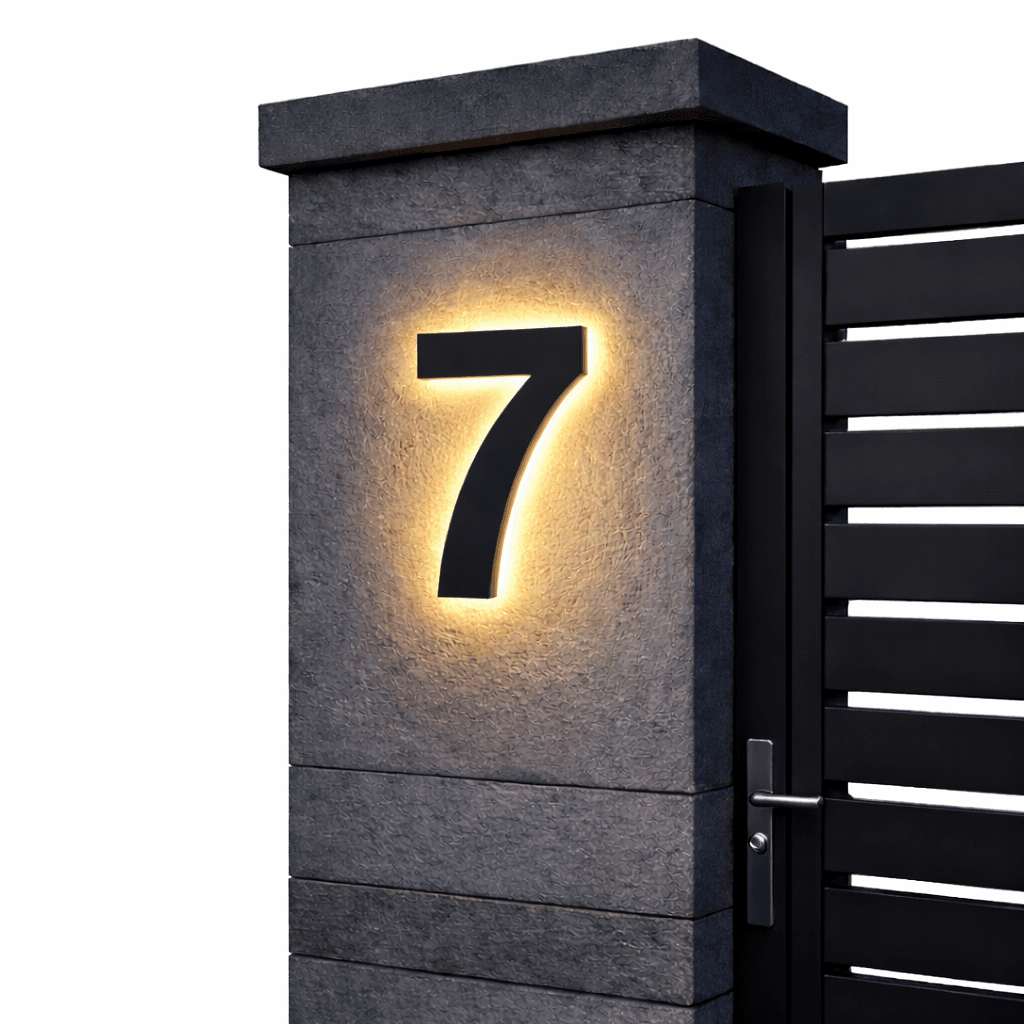 Modern House Number Sign with Illuminated LED Light