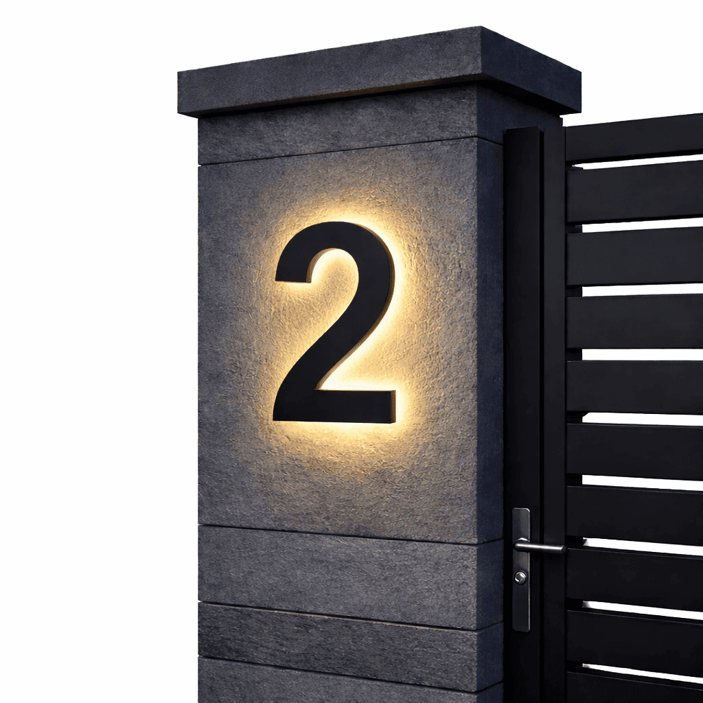 Modern House Number Sign with Illuminated LED Light
