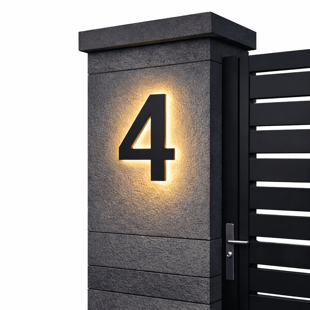 Modern House Number Sign with Illuminated LED Light