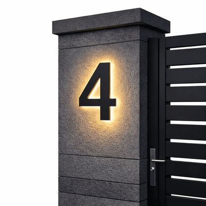 Modern House Number Sign with Illuminated LED Light