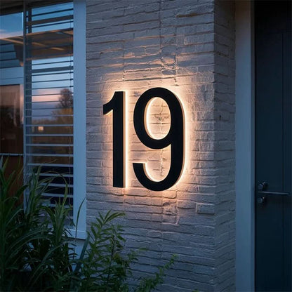 Modern House Number Sign with Illuminated LED Light