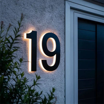 Modern House Number Sign with Illuminated LED Light