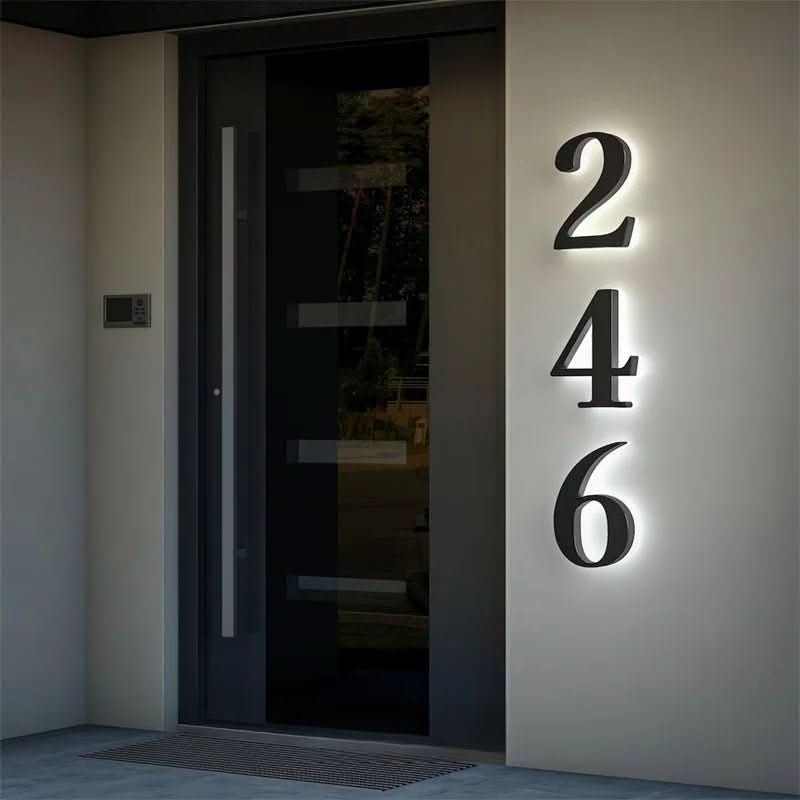 Modern House Number Sign with Illuminated LED Light