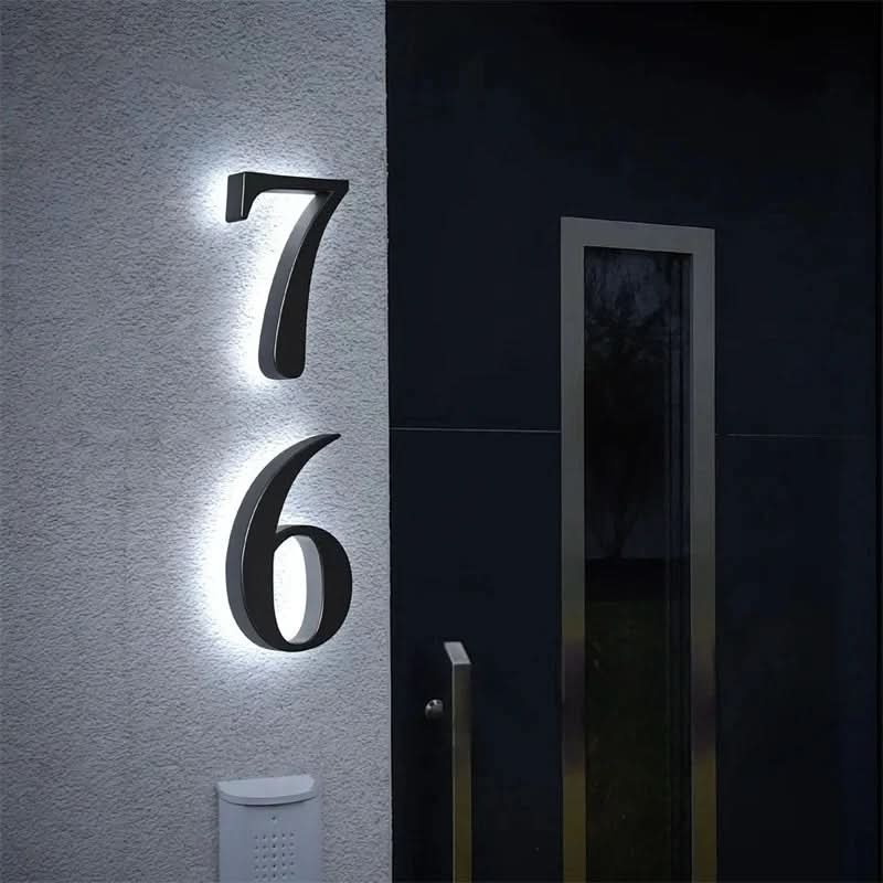 Modern House Number Sign with Illuminated LED Light