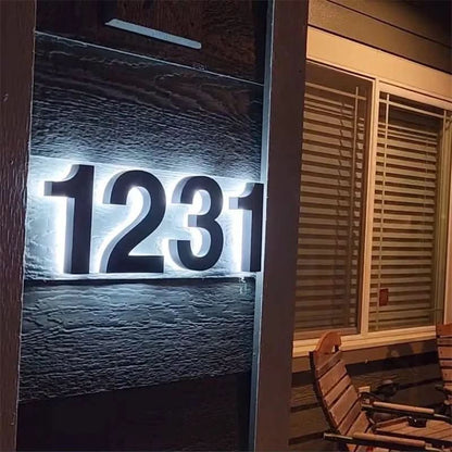 Modern House Number Sign with Illuminated LED Light