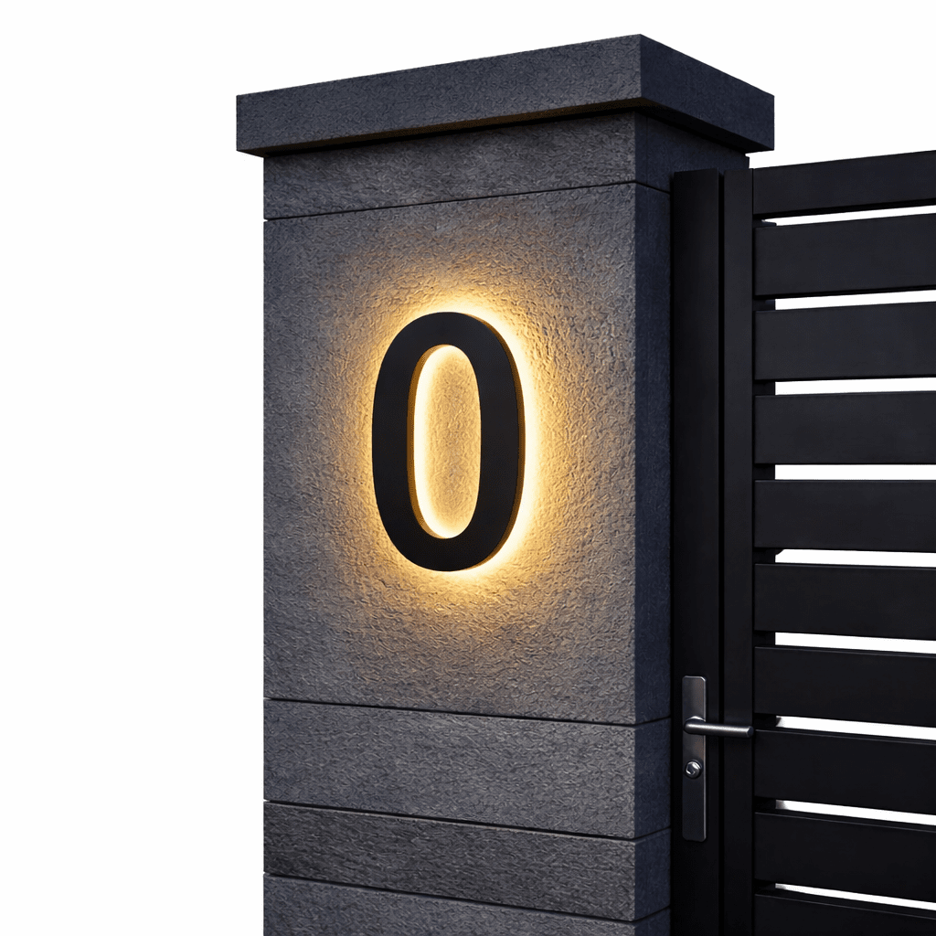 Modern House Number Sign with Illuminated LED Light