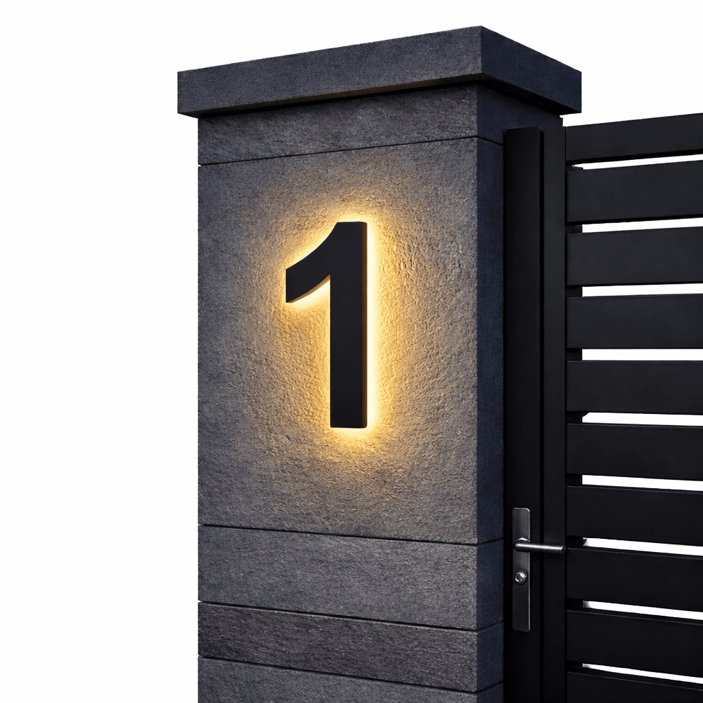 Modern House Number Sign with Illuminated LED Light