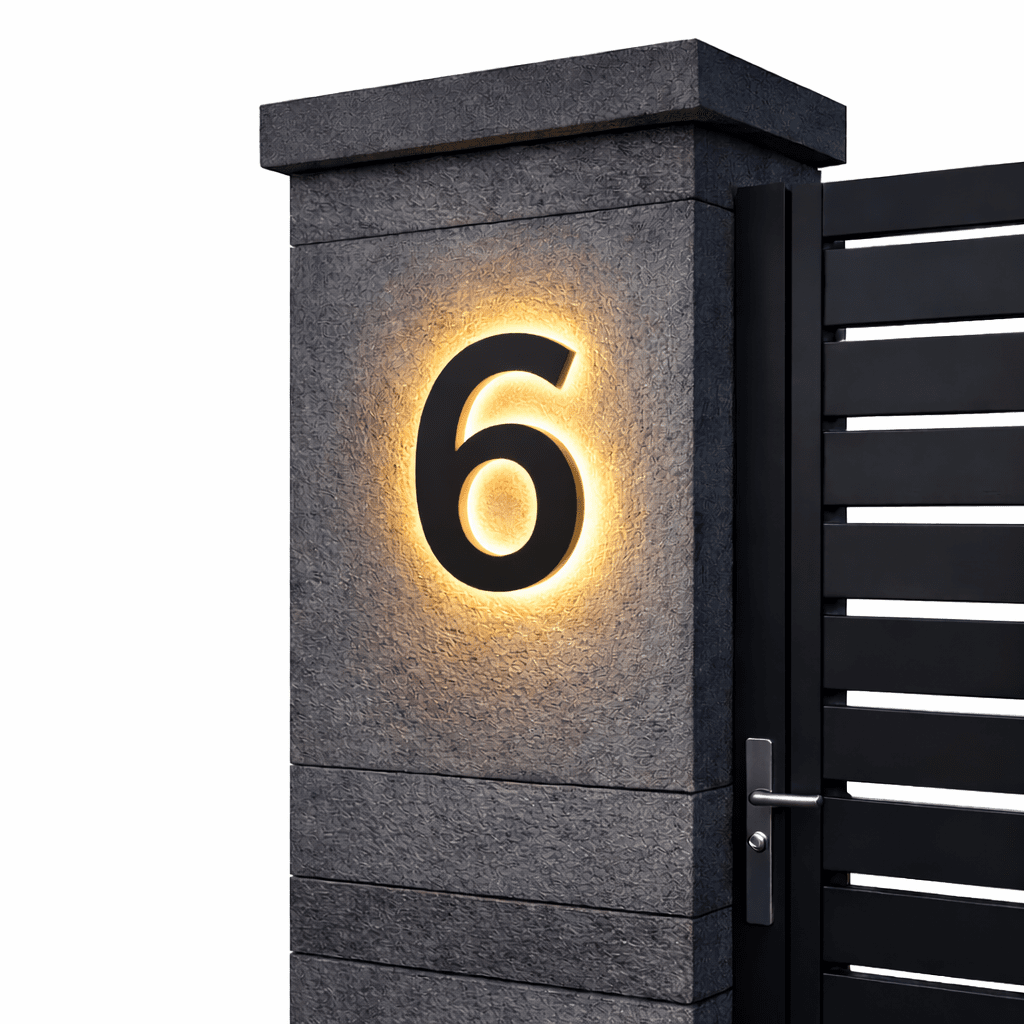 Modern House Number Sign with Illuminated LED Light