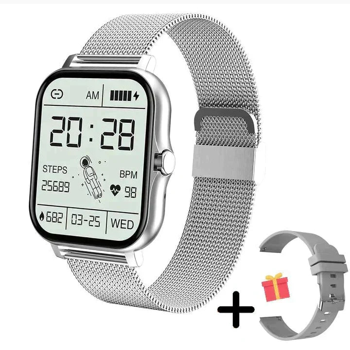 1.83-Inch Smartwatch – Health Tracking Fitness Watch with Bluetooth Calling – Silver incl. FREE extra watch strap