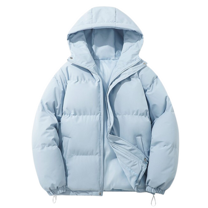 Cotton-Lined Winter Coat for All Genders with Detachable Hood – Blue