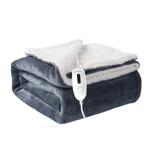 Electric Heated Blanket with Auto Shutoff and 6 Heat Settings – Gray + White