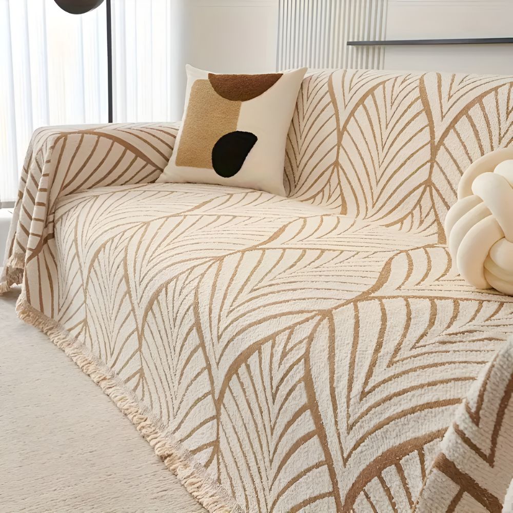 Chic Leaf Pattern Sofa Protector – Maple Leaf-Coffee