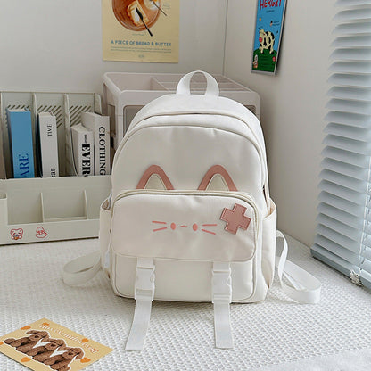 School Backpack with Cute Cat Ear Design – White